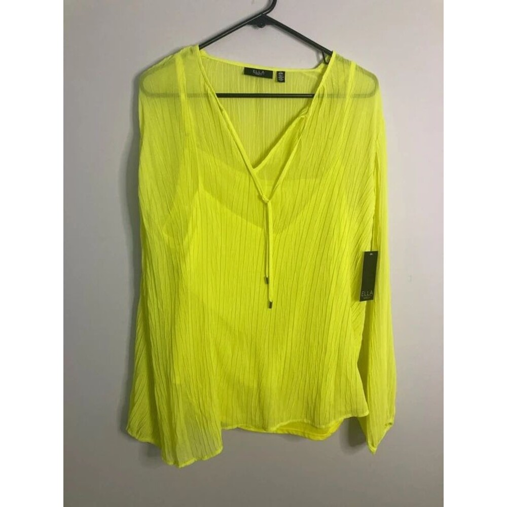 New Ella Rafaella Womens Blouse 1X Built In Cami Yellow